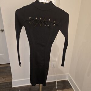 Guess Black Long Sleeve Lace-Up Dress